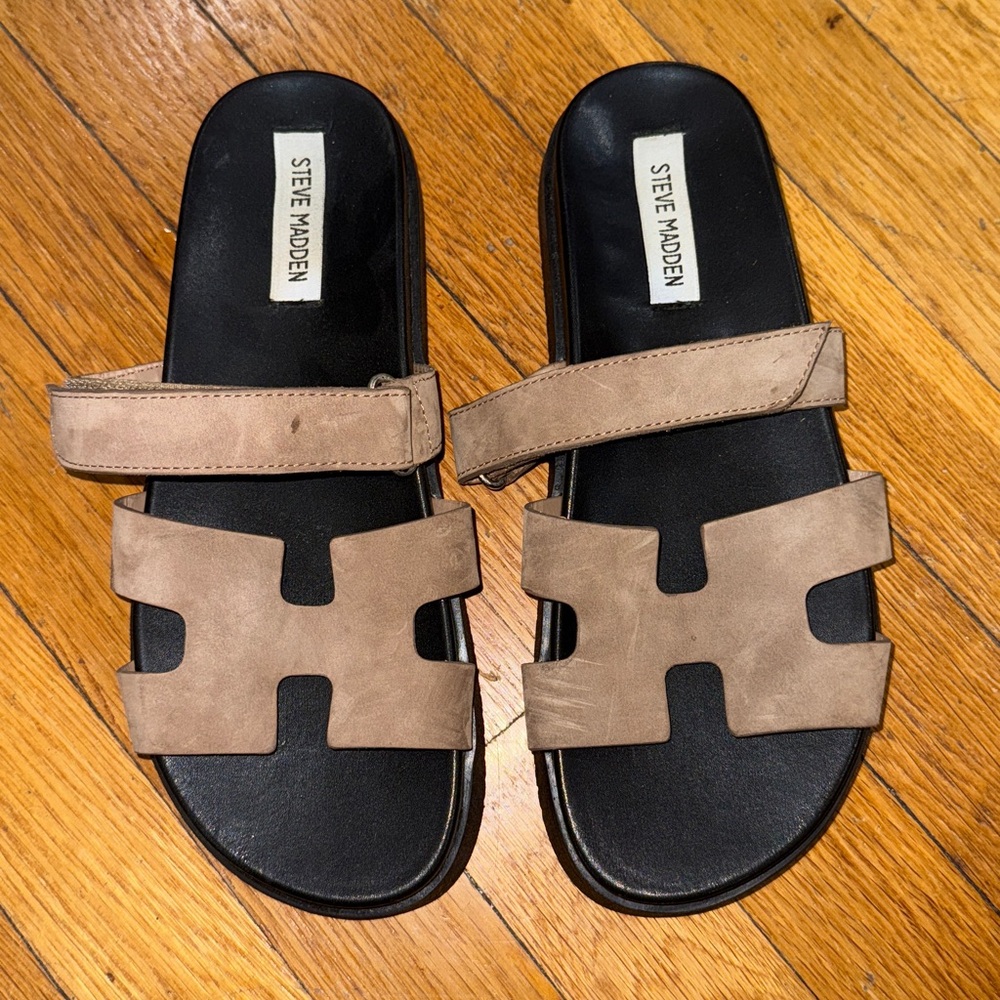 Steve Madden Taupe Nubuck Slide Sandals